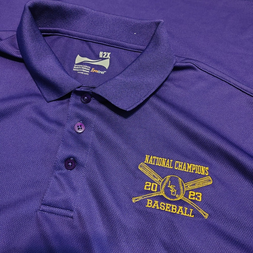 LSU Tigers 2023 Baseball National Champions Polo Shirt Mens 2XL Syntrel Purple